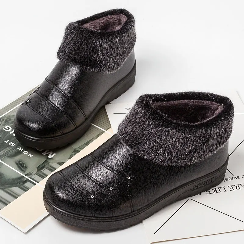 

2018 Winter Boots Mother Shoes Fashion Cotton Leather Shoes Middle-aged Cashmere Warm Snow Boots Pregnant Women Cotton Boots