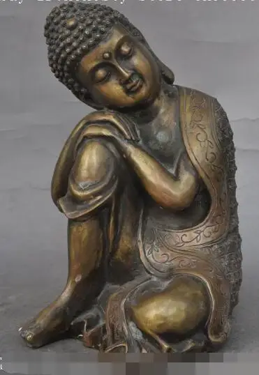 

S3320 10" old tibet buddhism bronze sakyamuni Shakyamuni Rest Sleeping Buddha statue