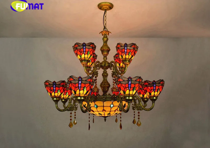 12Tiffany Dragonfly Stained Glass Pendant Light