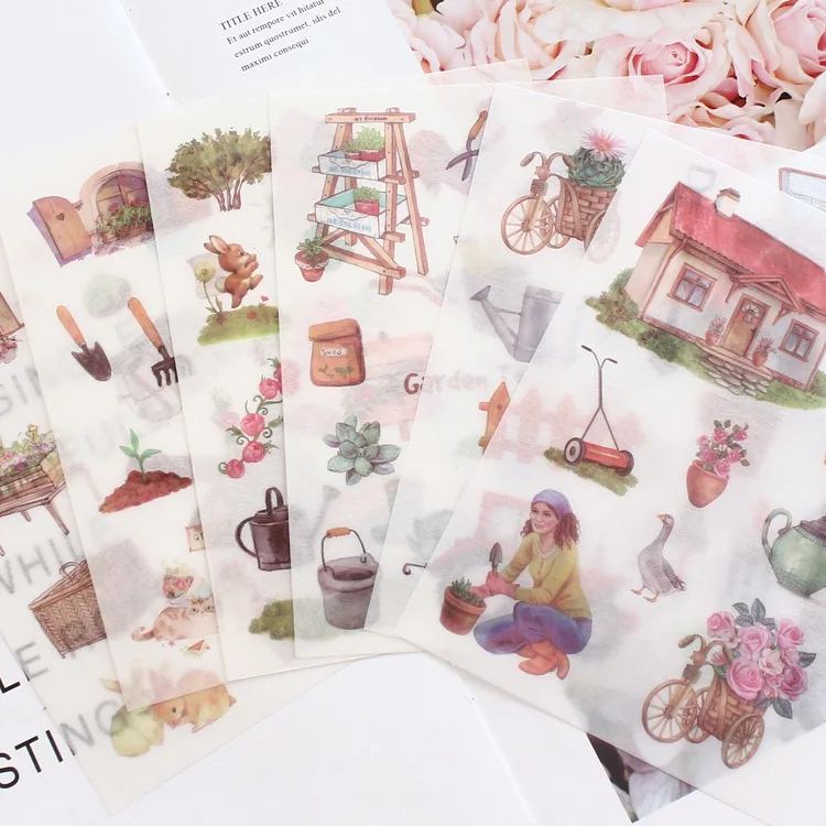 

6 Sheets/pack Flower Garden Adhesive Sticker Decorative Stationery Stickers Scrapbooking Diy Diary Album Stick Label