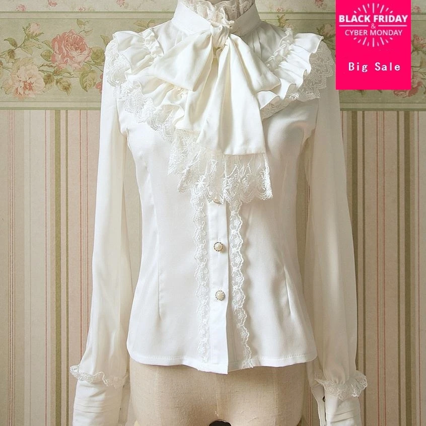 Блузка Lolita mori girl Изящная блузка из шифона с тонким кружевным бантом w1965 осенняя 2019