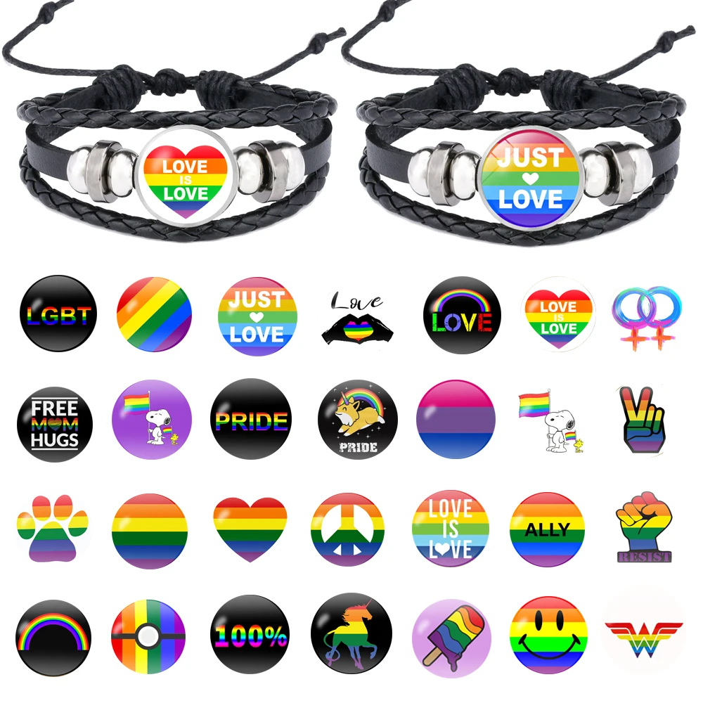 Gay Pride браслет стеклянная пряжка очаровательный Радужный Флаг украшения для геев