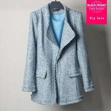 Модный бренд весна осень плед твид маленький ароматный длинное шерстяное пальто женский аристократический темперамент маленькое пальто wj1637