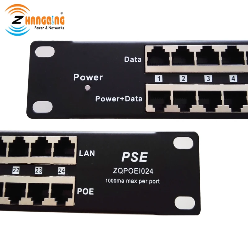 24 порта PoE Инжектор Midspan панель для камеры видеонаблюдения с адаптером питания 48 в