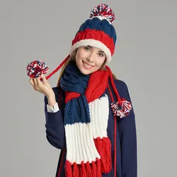 Чисто ручной трикотажные Для женщин шапка, шарф, перчатки модные комплекты Повседневное теплые зимние Шапки шарфы перчатки из трех частей