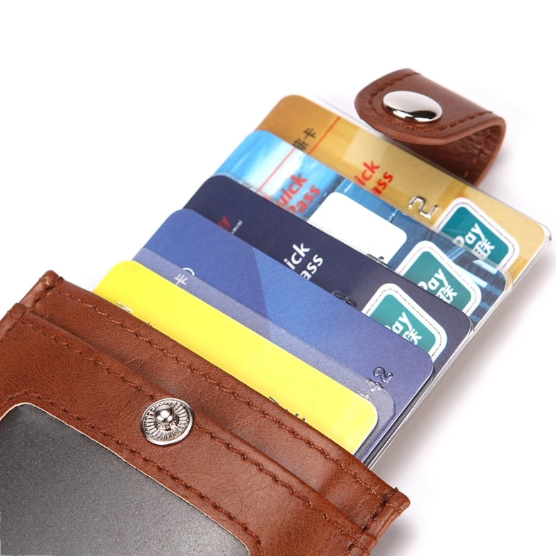 Для женщин и мужчин RFID Блокировка Кошелек выдвижной тонкий бизнес кредитный держатель для карт кошелек карман магнитный Бумажник на кнопке RFID защита