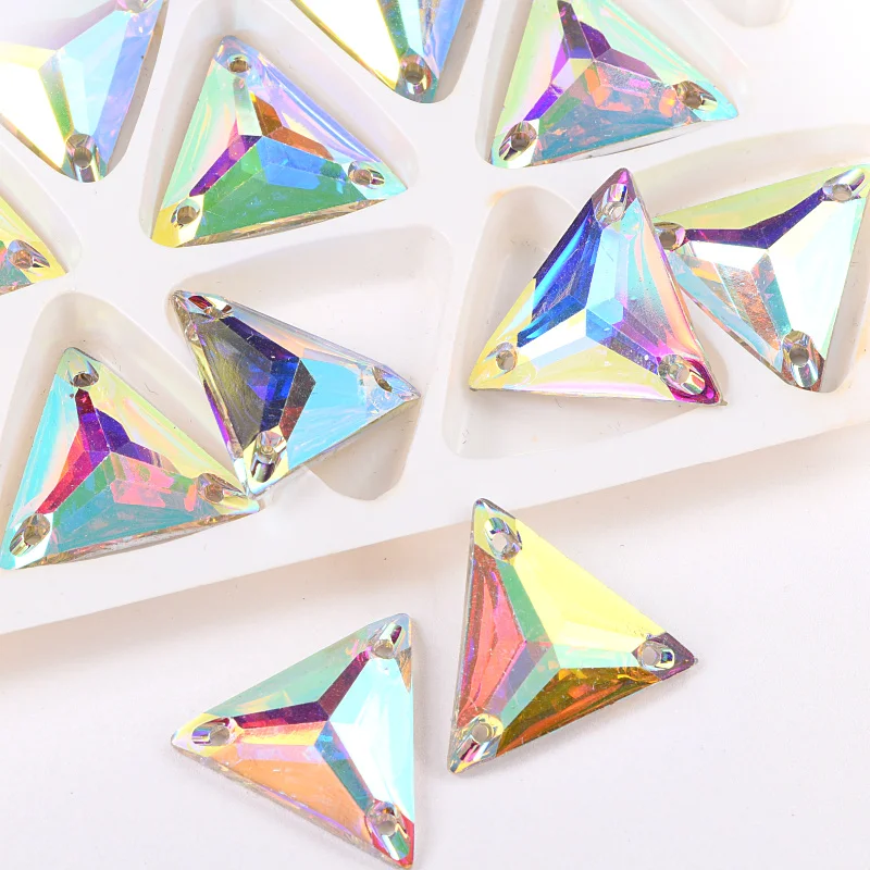 16mm 22mm Clear Crystal AB Triangle Shape Resin Sew on Rhinestones Flatback Sewing Stones For Clothes Y3618|stone headstone|stone lampstone top |