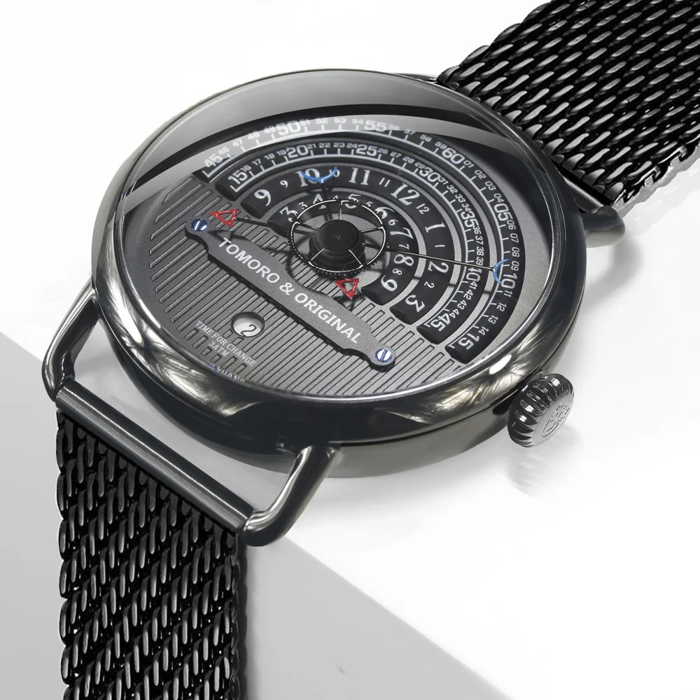 TOMORO Original Men Vogue Fashion Unique Reading Casual Clock Luxury Male Date Quartz Creative Cool Gift Watch with Mesh Strap