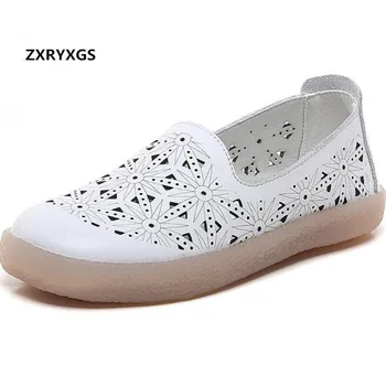 

2019 Newest Hollow Soft Cowhide Leather Shoes Women Sandals Flat Comfort Soft Loafers Shoes Women Sneakers Casual Shoes Sandals