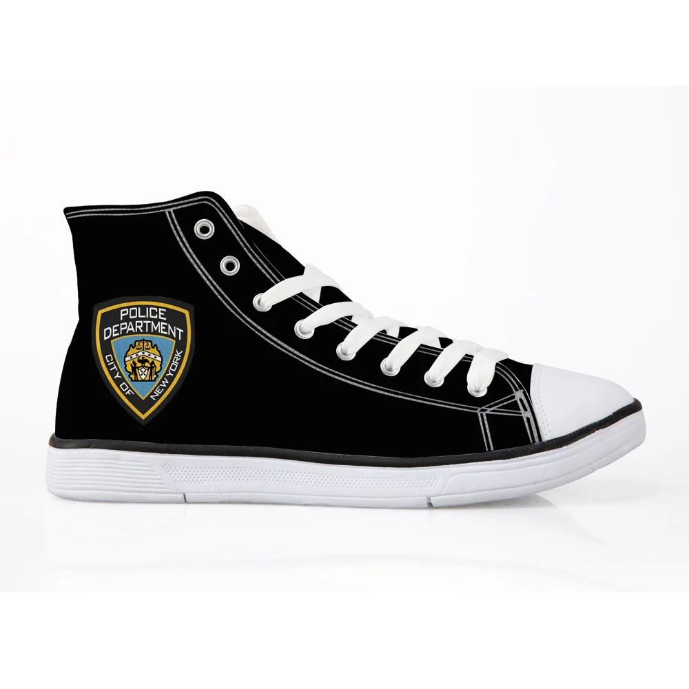 

Black NYPD Police Men Vulcanize Shoes High Top Lace Up Canvas Sneakers For School Boys Flats For Man Footwear Size 35-45