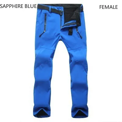 Woman Men Outdoor Camping&Hiking Pants Soft Shell Waterproof Fleece Windproof Pants SkiingTrousers Double snowboard trousers - Цвет: one