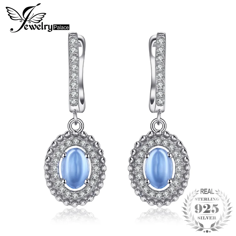 JewelryPalace Роскошные 1.3ct Подлинная кабошон Небесно-Голубой Topazs Длинные Висячие
