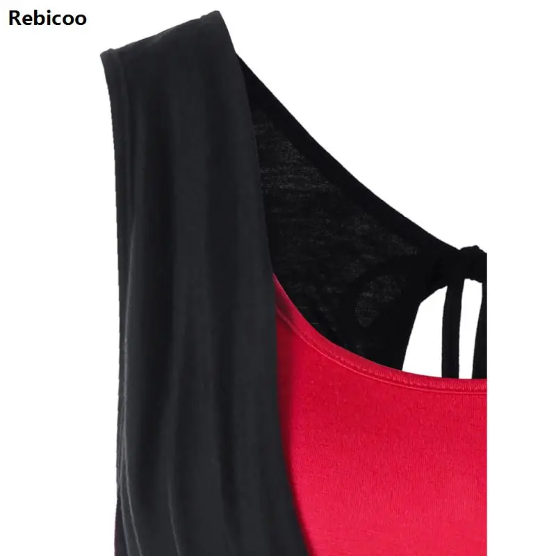 Goedkoop Hals Faux Twinset Panel Cut Out Mouwloze Tank Top Vrouwen Zomer Kleding Mode Sexy Top Vrouwelijke Tanktop