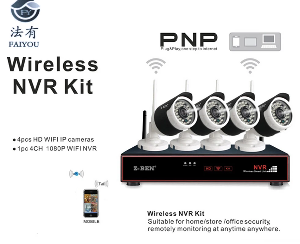 

ZB-WK204-1.0MP 2.4G 4CH Kits Security Camera System Set Wireless Surveillance IP Cameras With 1080P WIFI NVR For Home Offi