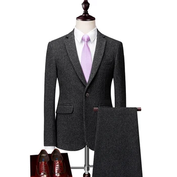 

winter new mens dress two-piece set High quality slim design Men suit Blazer jacket and pants Large size 6xl