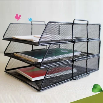

3-Tier Detachable PP Mesh File Holder Stand Organizer for Magazine Letter Paper Book Document Home Office Desk Storage Black