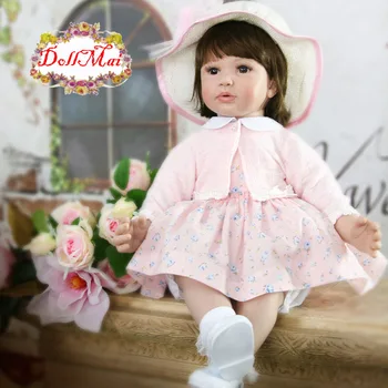 

22"56cm high quality princess toddler dolls Reborn Babies Silicone vinyl Baby Kids sunshine pink dress girl Birthday Gifts Toy