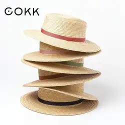 COKK летние шапки для мужчин и женщин соломенная шляпа от солнца с простой лентой плоский топ путешествия отдых пляжная шляпа от солнца
