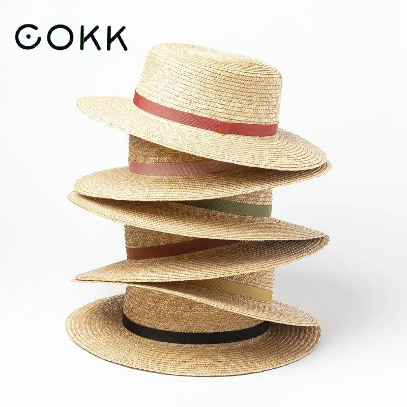 Шляпа от солнца COKK женская летняя Соломенная Панама с простой лентой плоским