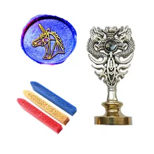 Винтажная сургучная Печать комплект печатей единорог картина металлический Дракон ручка свадебные приглашения Подпись специальная печать штамп(Дракон Серебро