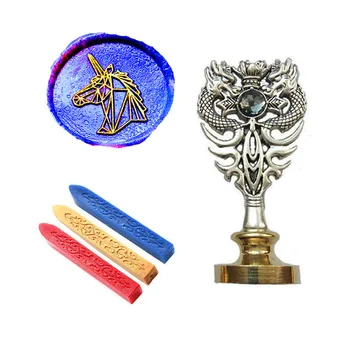 

Vintage Wax Seal Stamp Kit Unicorn Picture Metal Dragon Handle Wedding Invitations signature Custom Seal Stamp（Dragon Silver）