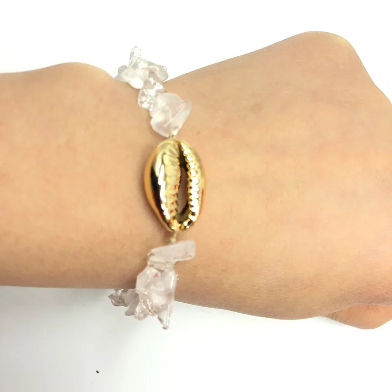 

2019 New Arrival Snowflower White Irregular Clear Nature Stone Bracelet PUKA SHELL Cowry Charm Handmade Bracelet Adjustable Size