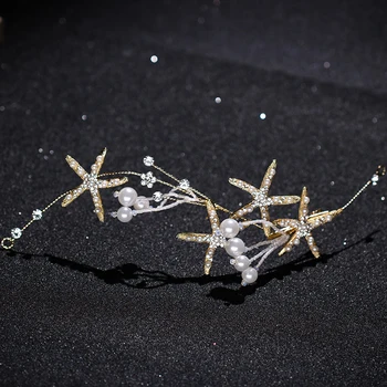 

New Design Starfish Headband For Women Imitation Pearl Rhinestone Bride Headband Wedding Hair Accessories