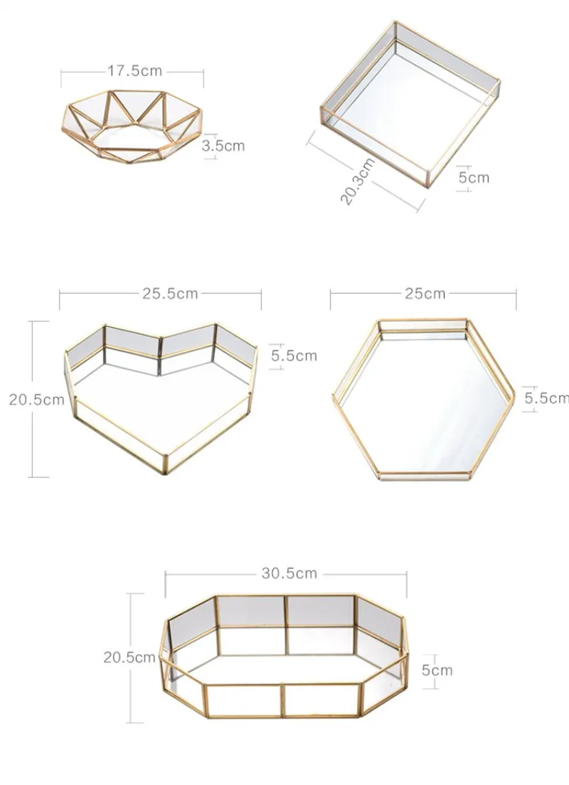Творческий геометрический Nordic латунь Стекло лоток для хранения ювелирных изделий Прозрачный Стекло шкатулка для украшений украшения дома
