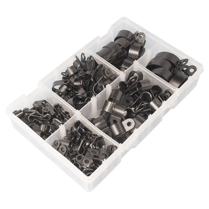 

High Quality Assorted Box of Black Nylon Plastic P Clips - 200 Pieces