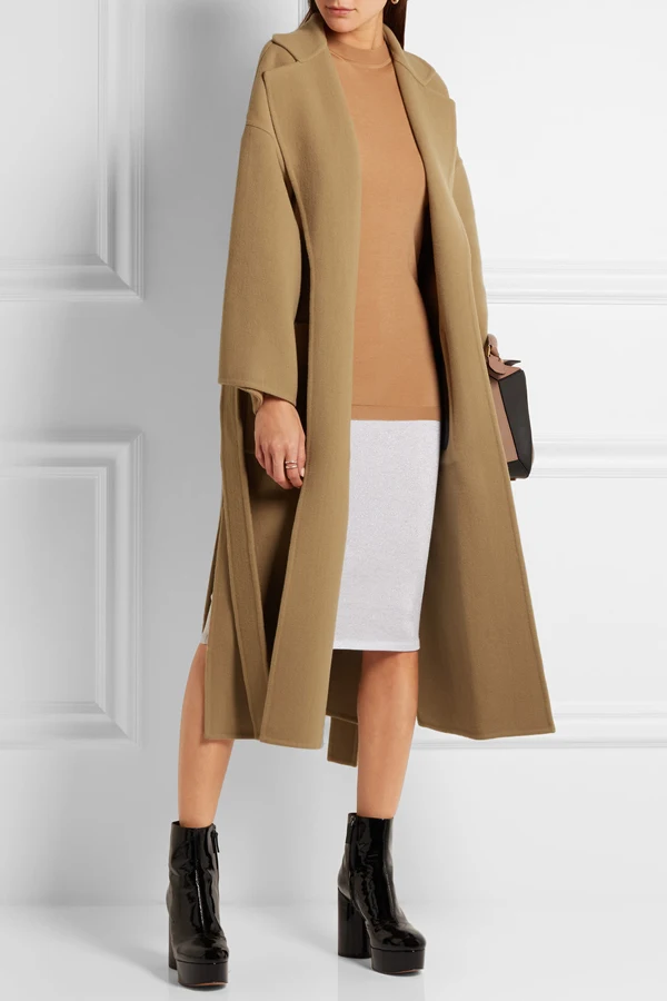 UK 2018 Fall Winter Women Simple Classic Camel Woolen Long Coat with