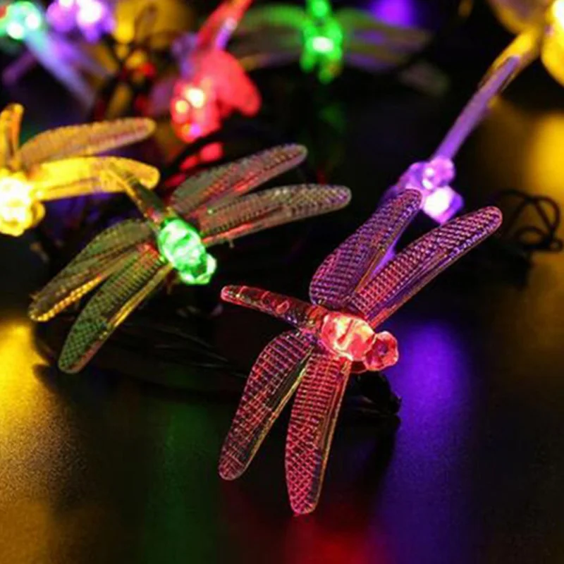 Solar Christmas Lights 20 LED Solar Dragonfly Fairy String Lights for Xmas Party garden Decorations Outdoor Solar Powered Lamp  (3)