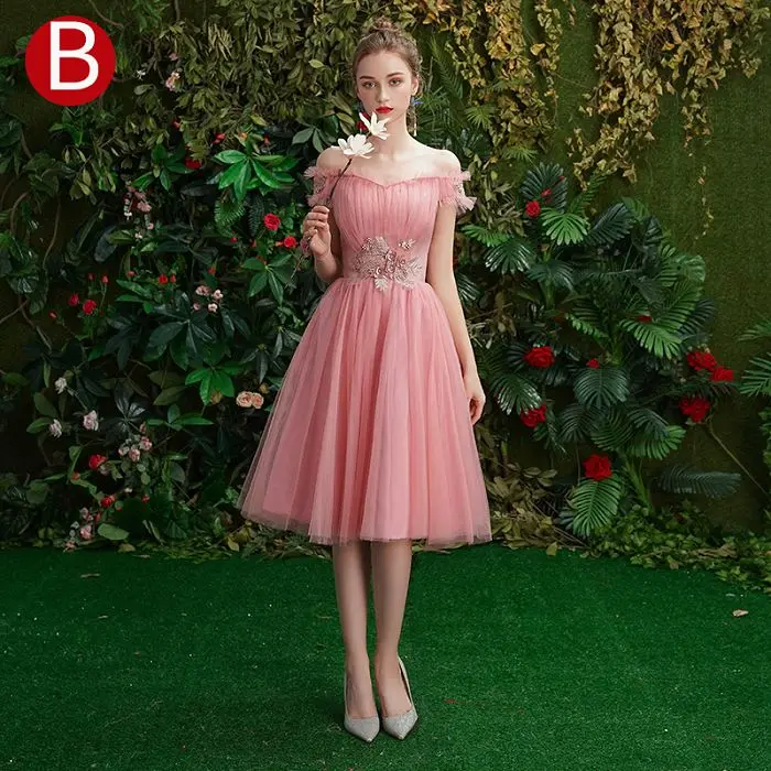 Красивое серое платье подружки невесты Emily короткое для женщин Vestidos Para Festa ТРАПЕЦИЕВИДНОЕ свадебное платье для выпускного вечера - Цвет: Pink B