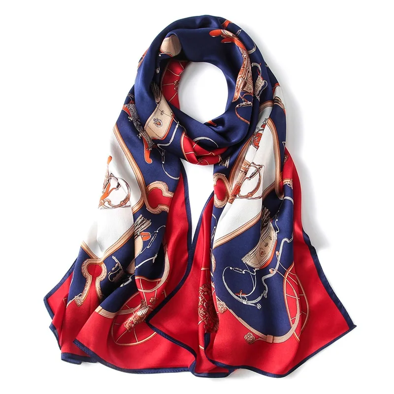 Wuaumx высокое качество натуральный шелковый шарф для женщин мягкая шаль Осень Зима дамы шарфы, длинный шарф Echarpe платки Femme 18 цветов - Цвет: Color 08