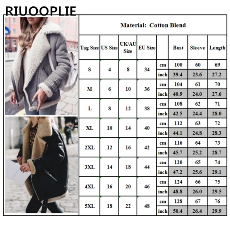 New  RIUOOPLIE Winter Womens Fleece Fur Biker Aviator Jacket Coat Zipper Warm Lapel Outwear