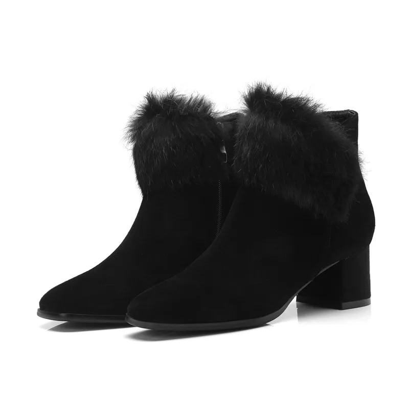 2018 chel verschluss Schwarz Memunia Mode Leder Stiefel Kuh Heels Schuhe SchwarzAprikose Rei Wildleder Herbst High Winter Quadratische Kn Einfache Frau Zehe qSzLUVGMp