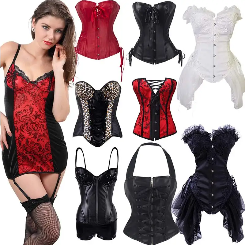 

LELINTA Sexy Women Steampunk Corset Top Satin Corsets And Bustiers Waist Trainer Skirt Dresses Body Shapewear Corset