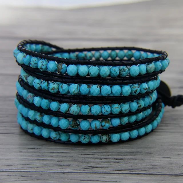 Beaded Wrap Bracelet Boho Bead Blue Beaded Wrap Bracelet Boho Bead Blue Women Leather Bridesmaid Jewelry