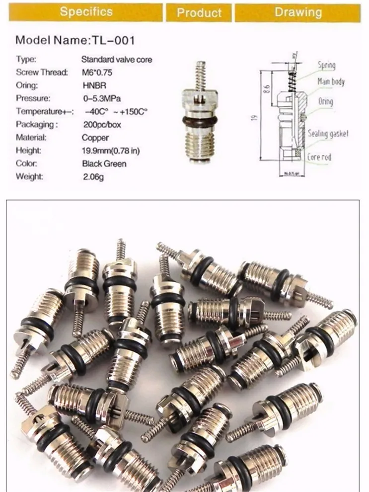 100 шт Авто кондиционер R134A сердечник окружающей среды температура высокого давления металлический клапан сердечник коробка набор