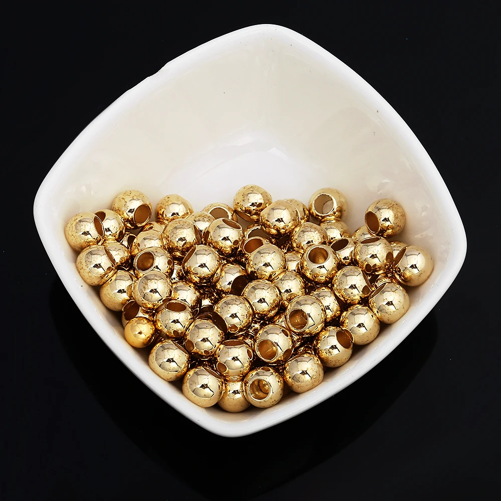 150pcs/lot 8MM KC Gold Large Hole Plastic Round Beads DIY Jewelry