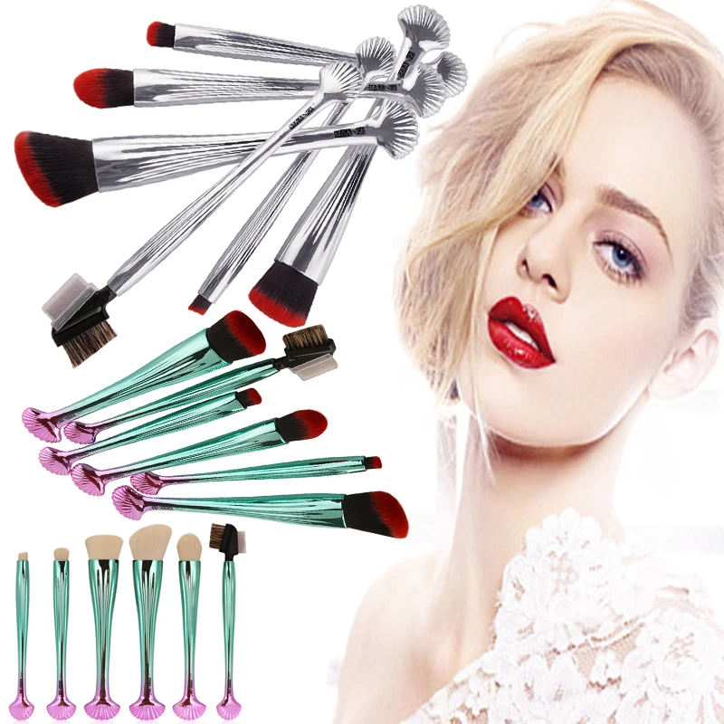 

Free Shipping 6pcs/Set Synthetic Hair Shell Shape Makeup Brush Eyeshadow Eyebrow Eyelash Powder Foundation Blending Cosmetic
