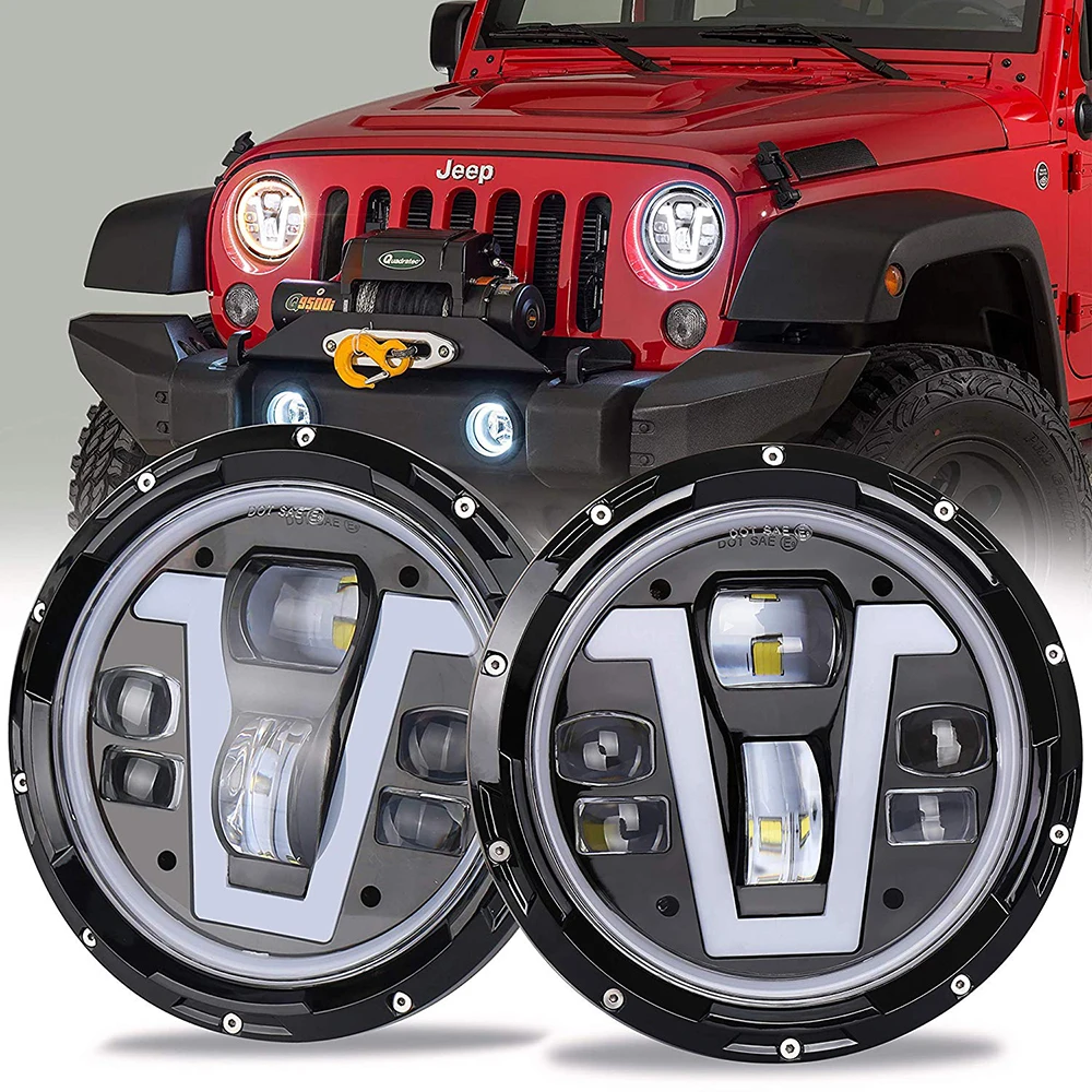 Newest Round Head lamp For jeep 7inch 50W LED Headlights with White DRL