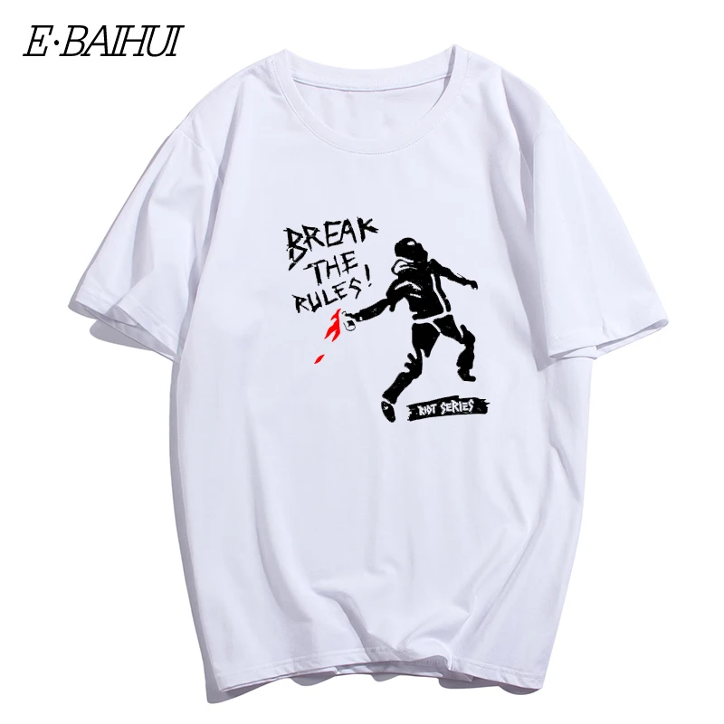 

E-BAIHUI summer Cotton t shirts men Clothing Male break the rules print T-shirts Casual brand T-Shirts Swag mens tops tees T-172