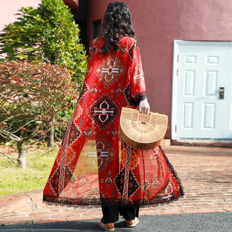 

Printed Ultra-thin Long Cardigan Sunscreen Shirt Beach Blouse Fashion Casual Sexy Elegant Summer 2019 Lace Blouse Women