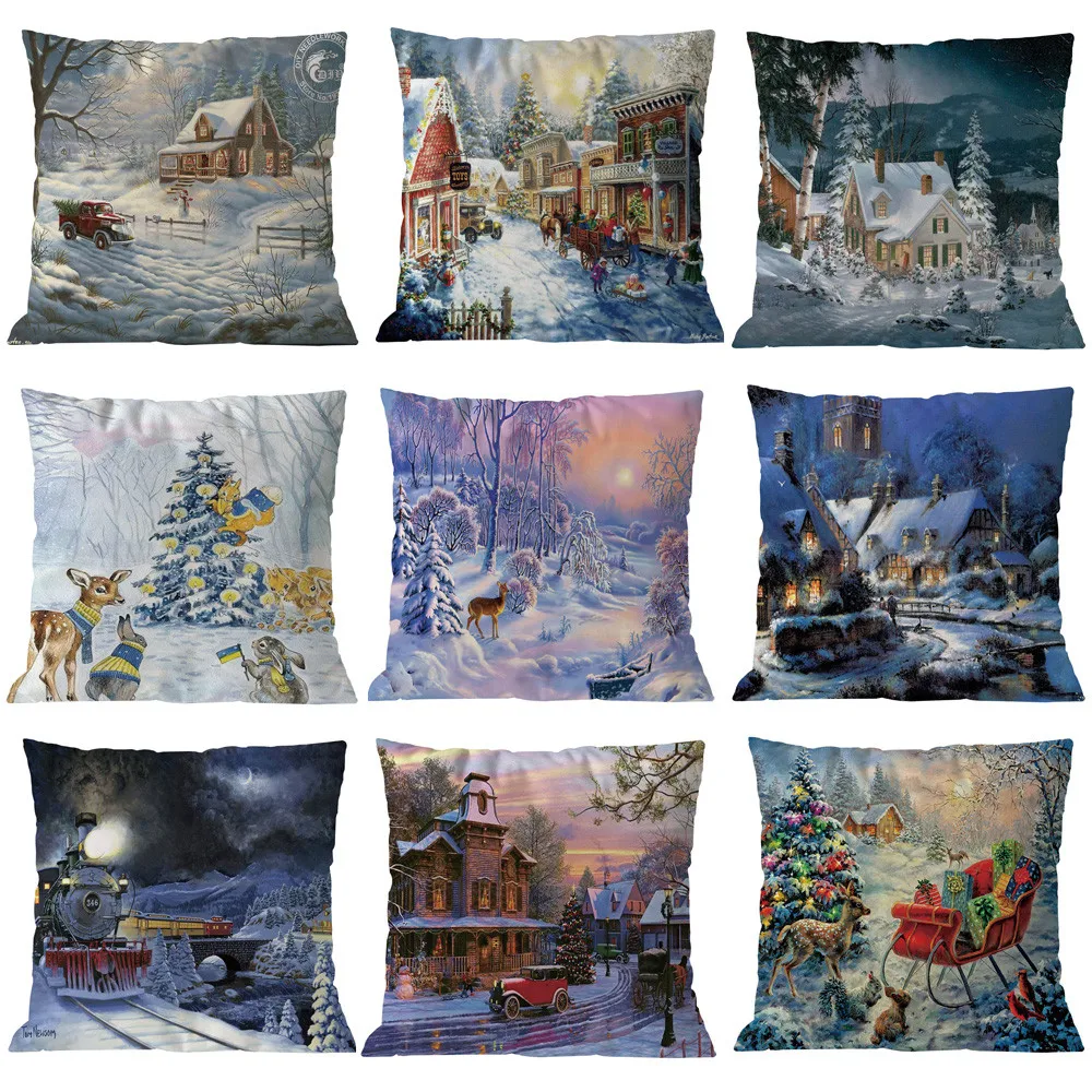 

9 styles New year Ornaments Pillow Case Cotton Linen Throw Cushion Cover Christmas Decorations for Home gift 45X45cm