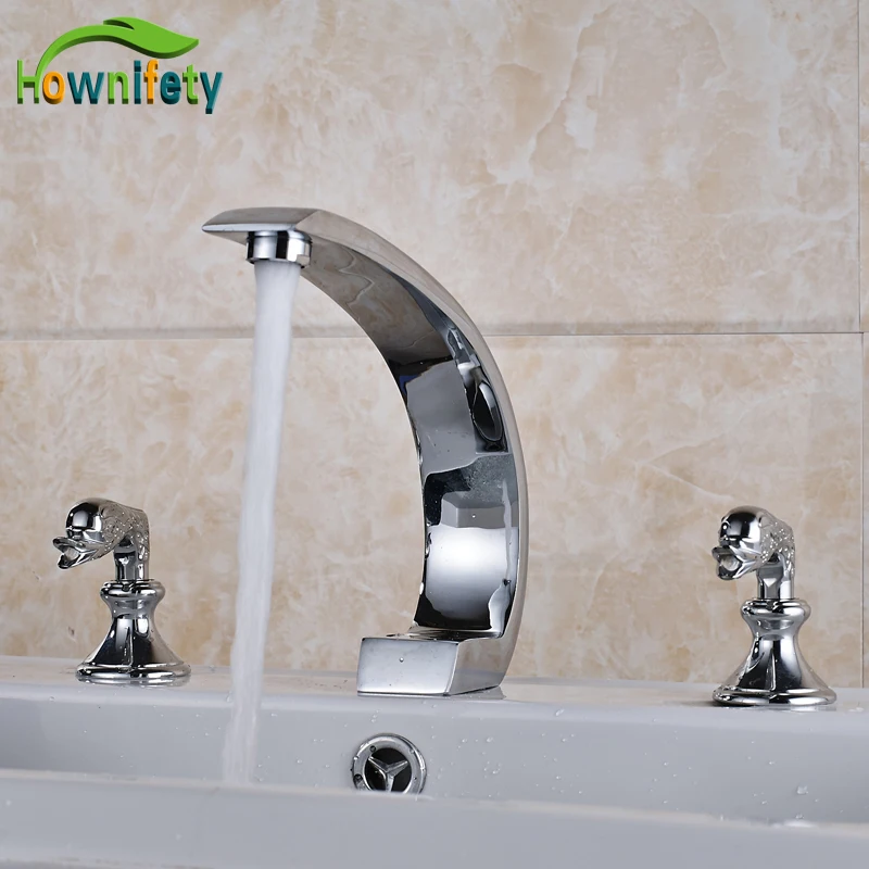 

Chrome Polished Bathroom Sink Faucet Double Handles Mixer Tap Countertop Basin Mixer Tap