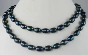 

shipping>>>>8-9mm Black Freshwater Cultured Rice Pearl Necklace 32"