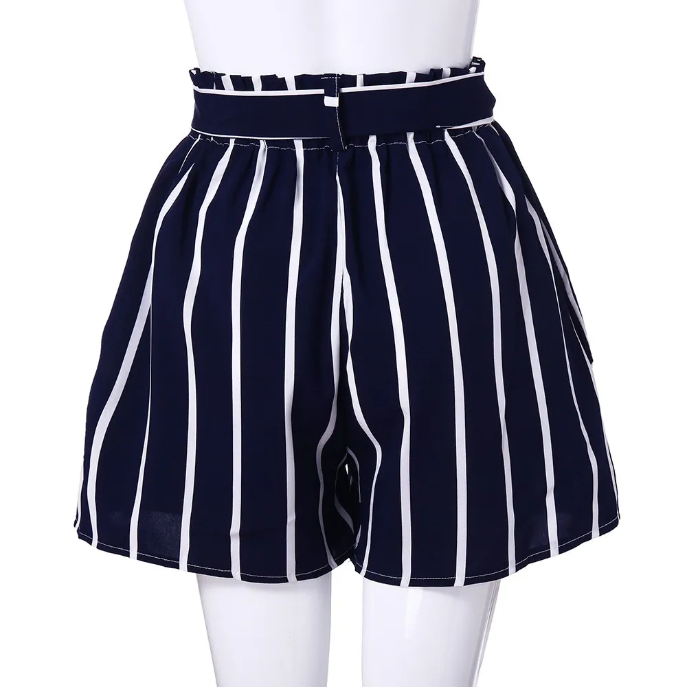 Спальное место#401 новые модные женские Короткие ретро полосатые повседневные облегающие шорты с карманами и эластичной резинкой на талии с завязками Летние