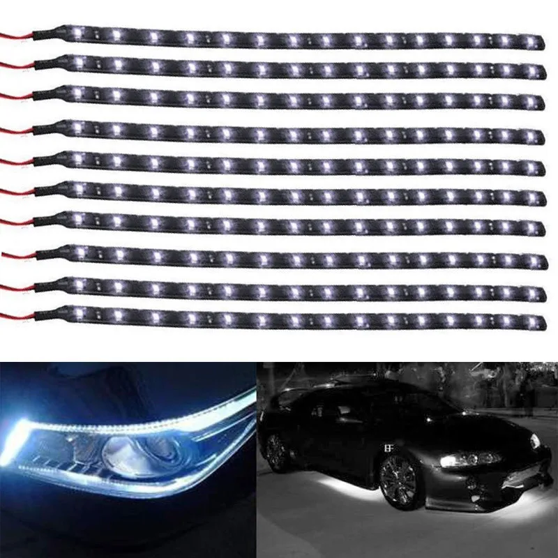 

Useful Trendy 8pcs Auto 12V 15 SMD LED Light Bar Car LED Flexible Waterproof Strip Light Car Decor Lamps White