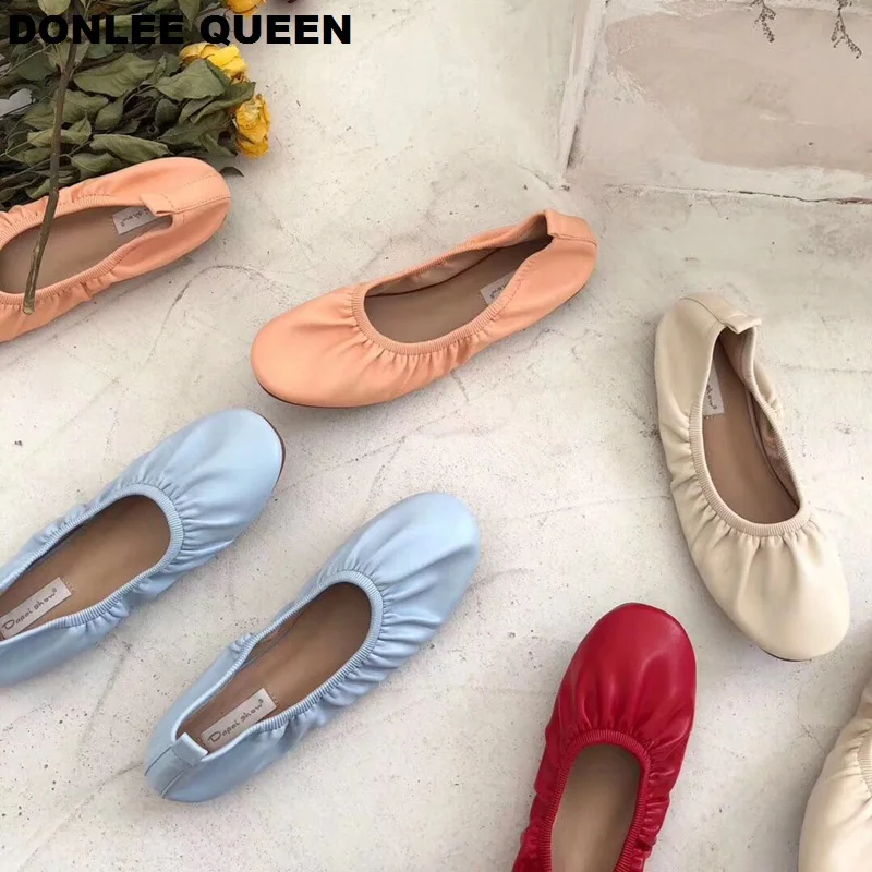 Женские балетки на плоской подошве DONLEE QUEEN мягкие плиссированные с закругленным