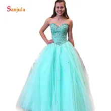 Бирюзовое фатиновое пышные платья для подростков Милая ослепительные бисерные аппликации для девочек праздничные нарядные платья vestido 15 D850